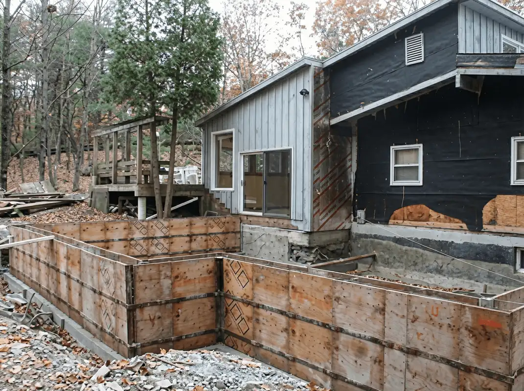 Prepared site with foundation forms for home remodeling and addition project in Cedar Rapids, IA
